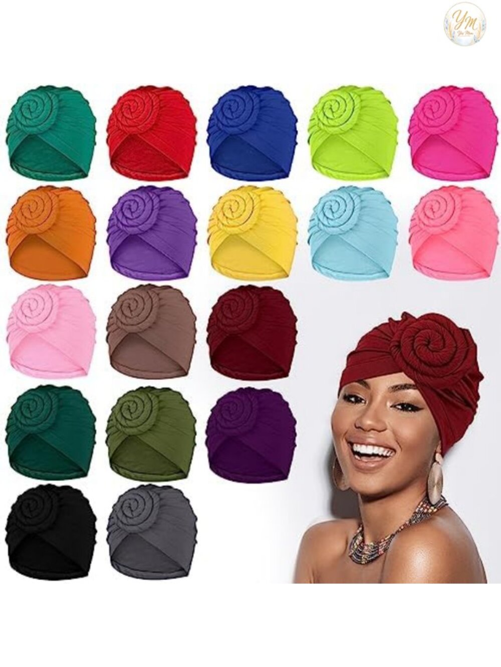 Women's Pre-Tied Turban Hair Wrap Headband Bonnet Set of 18 Milk Fiber